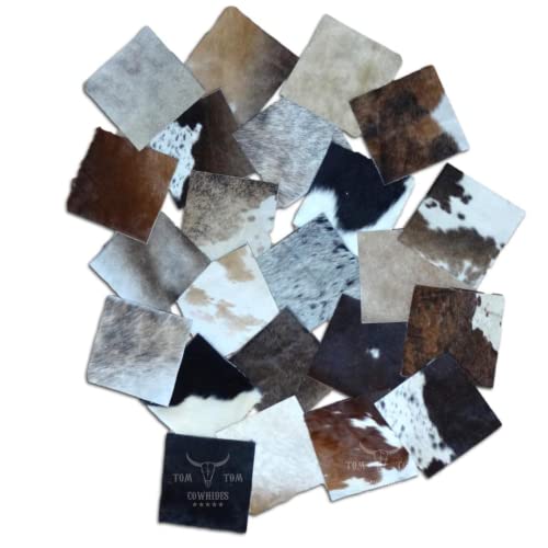 Tom Tom Cowhides Tomtom Cowhides Nice Variety 15 Pieces Hair on Cow Hide Scrap Leather Hide Remnant (15), Multi Color, 6x6