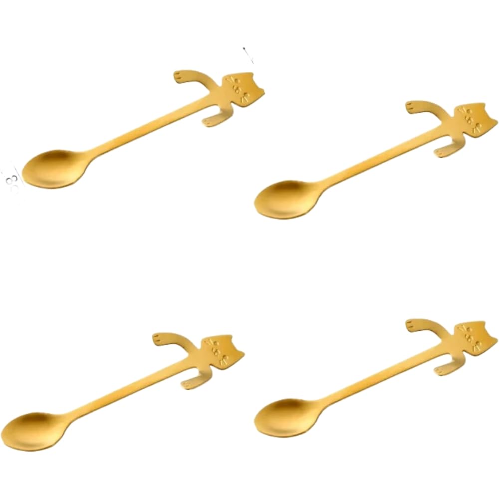 Juego de 4 cucharas de acero inoxidable para café, té, postre, bebida, mezcla, batido, 4 piezas, color dorado