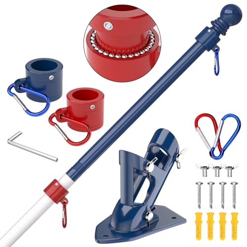 ZMTECH Flag Pole - Upgraded Bracket, 6 FT Stainless Steel Flag Poles for Outside House, Residential or Commerical, Tangle Free Flag Pole Kit for American Flag (Without Flag, Blue&White&Red)