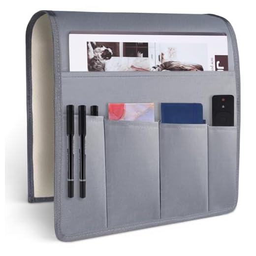 HAKACC Sofa Armrest Organizer, Armchair Caddy for Couch Remote Control Holder Bedside Storage Organizer 5 Pockets for Home College Dorm Bunk Grey