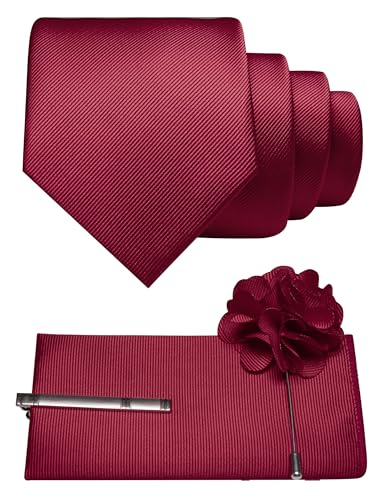 Image of JEMYGINS Formal Necktie Solid Color Tie and Pocket Square with Tie Clip Lapel Pin Sets for Men 4PCS
