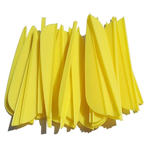 ZSHJG 100 pcs Goma Plumas de Flecha 3 Pulgadas El Plastico Flecha Plumas Fletches para la Caza DIY Flechas (Amarillo)