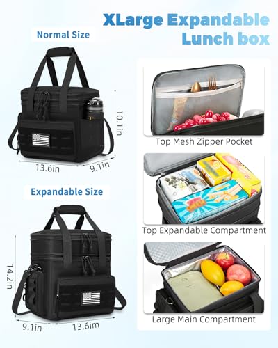Image of holuxer Tactical Lunch Bag & Lunch Box for Men - Large Double Deck Expandable Insulated Soft Adult Lunchbox for Work - Cooler Bag for Beach, Picnic, Camping,Outdoor,Travel (Black,23L)