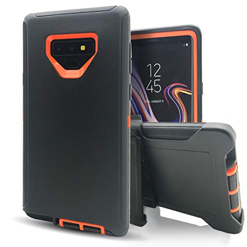 Samsung Galaxy Note 9 Case,Note 9 Phone Case with Belt Clip,Vodico Heavy Duty Defender Holster with Kickstand Military Shockproof Dropproof High Impact Resistant TPU Bumper Cases (Black Orange)