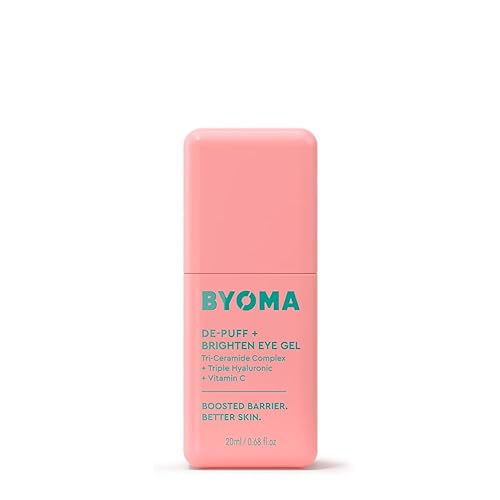 BYOMA De-Puff + Brighten Eye Gel - Crema de ojos de gel ligera para ojeras, hinchazón y arrugas, crema debajo de los ojos con ácido hialurónico y