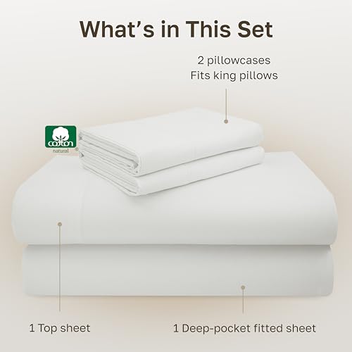 Image of California Design Den California King Sheets Deep Pockets Set - 600 Thread Count, 100% Cotton Sateen, Cal King Cotton Sheet Set, All Around Elastic, Snug Fit, Durable Bedding - Eggshell Cream