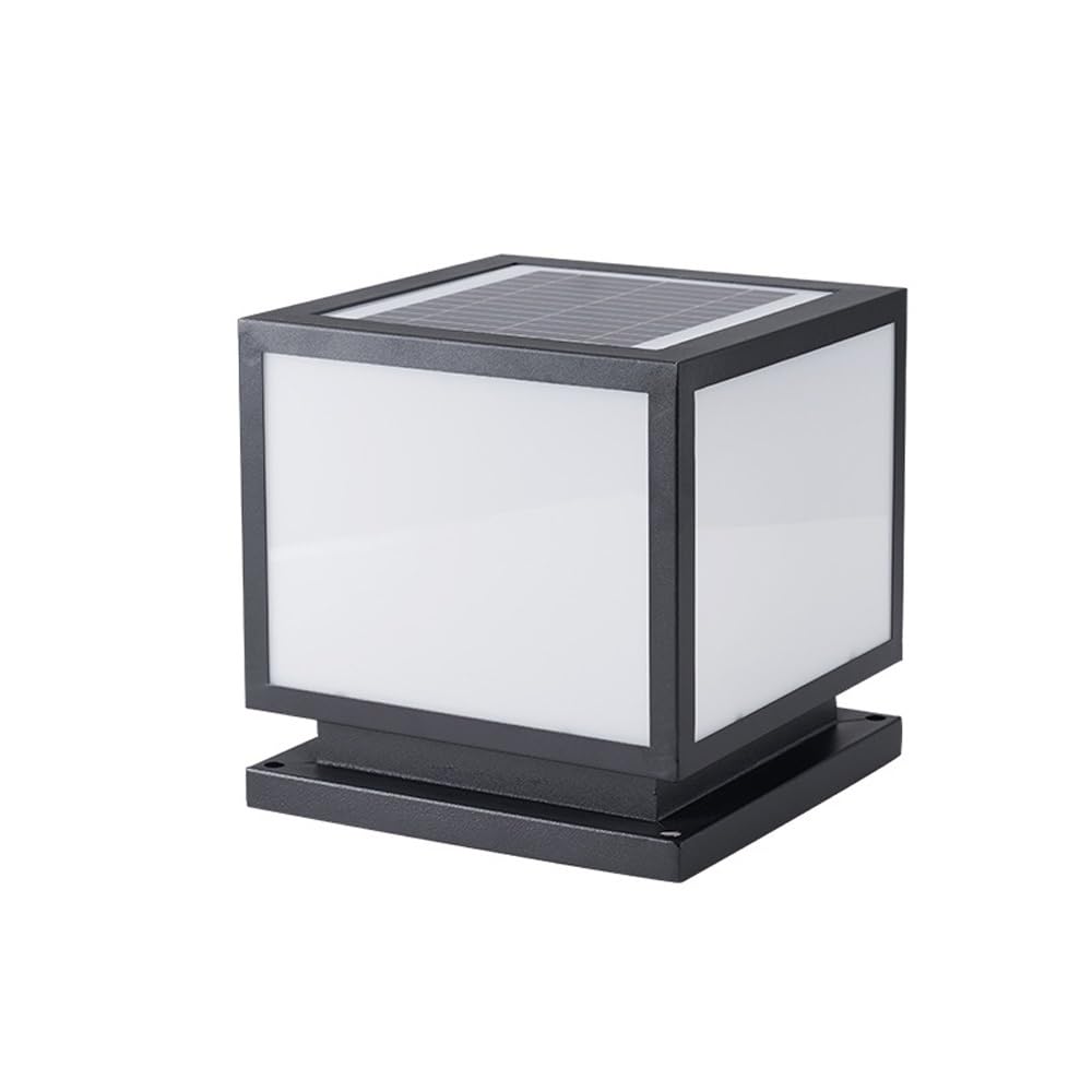 Lampe solaire pilier étanche noir mat en taille moyenne avec télécommande