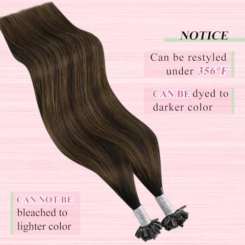 Image of YoungSee U Tip Hair Extensions Darkest Brown Balayage 18IN Utip Hair Extensions Human Hair Ombre Darkest Brown with Medium Browns Fusion Hair Extension K Tips Hair Extension Real Human Hair 50G 50s