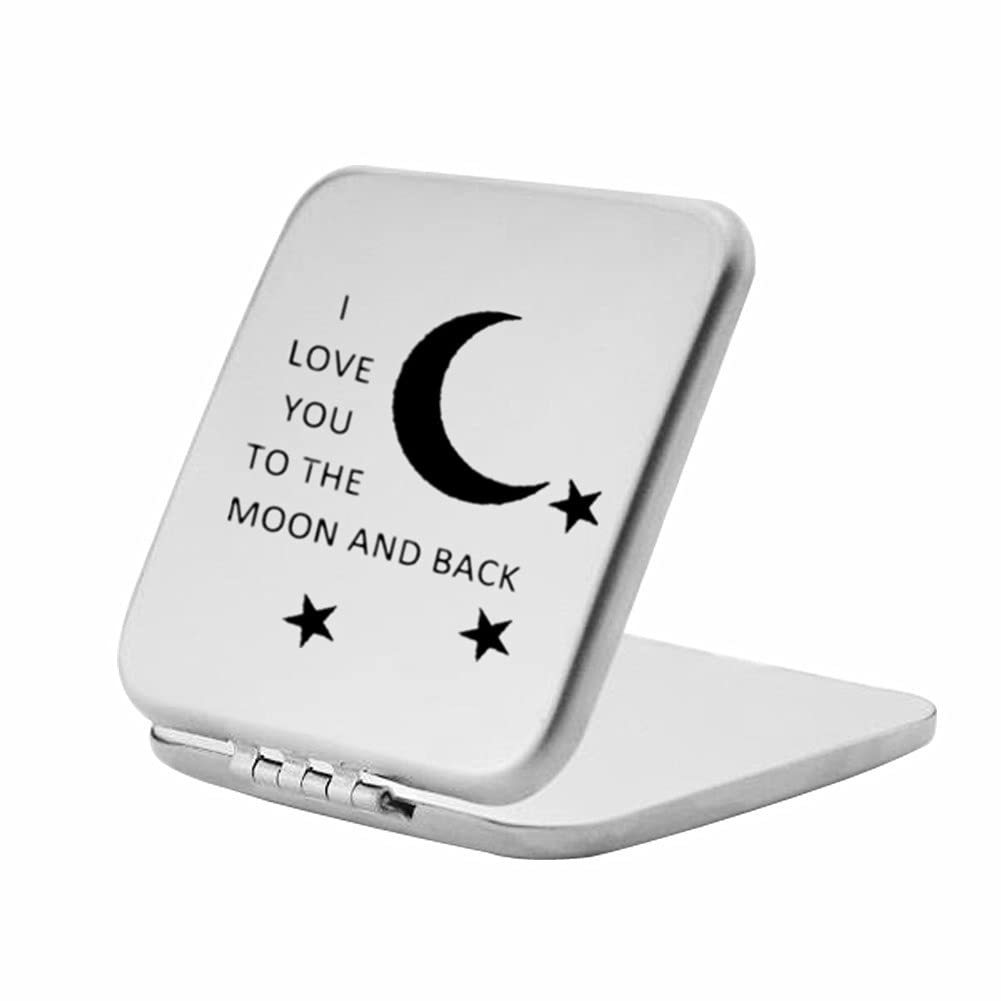 ZKXXJ I Love You to The Moon and Back Stainless Steel Portable Compact Mirror Double Sides Folding Mirror Travel Makeup Mirror for Purse Pocket,Gifts for Women Girls