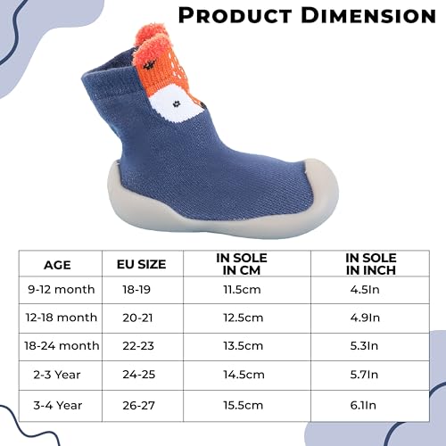 Image of BEMBIKA Baby Sock Shoes - Soft, Stretchy, Cotton Baby Sock Shoes for Infants - Baby Booties with Socks for Children, Ideal Kids Walking Sneakers Floor Socks for Indoor Use-(Blue Fox Size 18-19)
