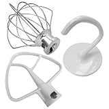 K45WW Wire Whip + K45DH Dough Hook + K45B Coated Flat Beater Fit for Kitche naid for Artisan Series 5 Quart KSM150TBAQ, KSM150TBCU, KSM150TBER, KSM150WPAQ, KSM150WPCU, KSM150WPER
