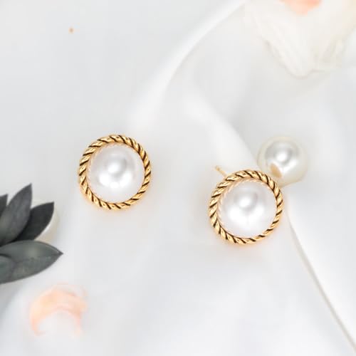 Big Pearl Earrings for Women - Dainty Elegant Gold Statement White Pearl Stud Earrings3