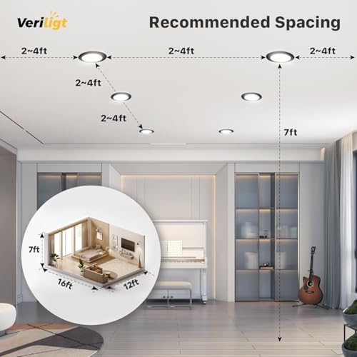 Veriligt 12 Pack 4 Inch 5CCT LED Recessed Light, Silm Canless Recessed Lighting, Dimmable, Damp Rated, 2700K-5000K Selectable, Wafer Ceiling Downlight with Junction Box, 750LM, 9W 120V, Black, ETL&FCC by Veriligt - Used condition - Image 8