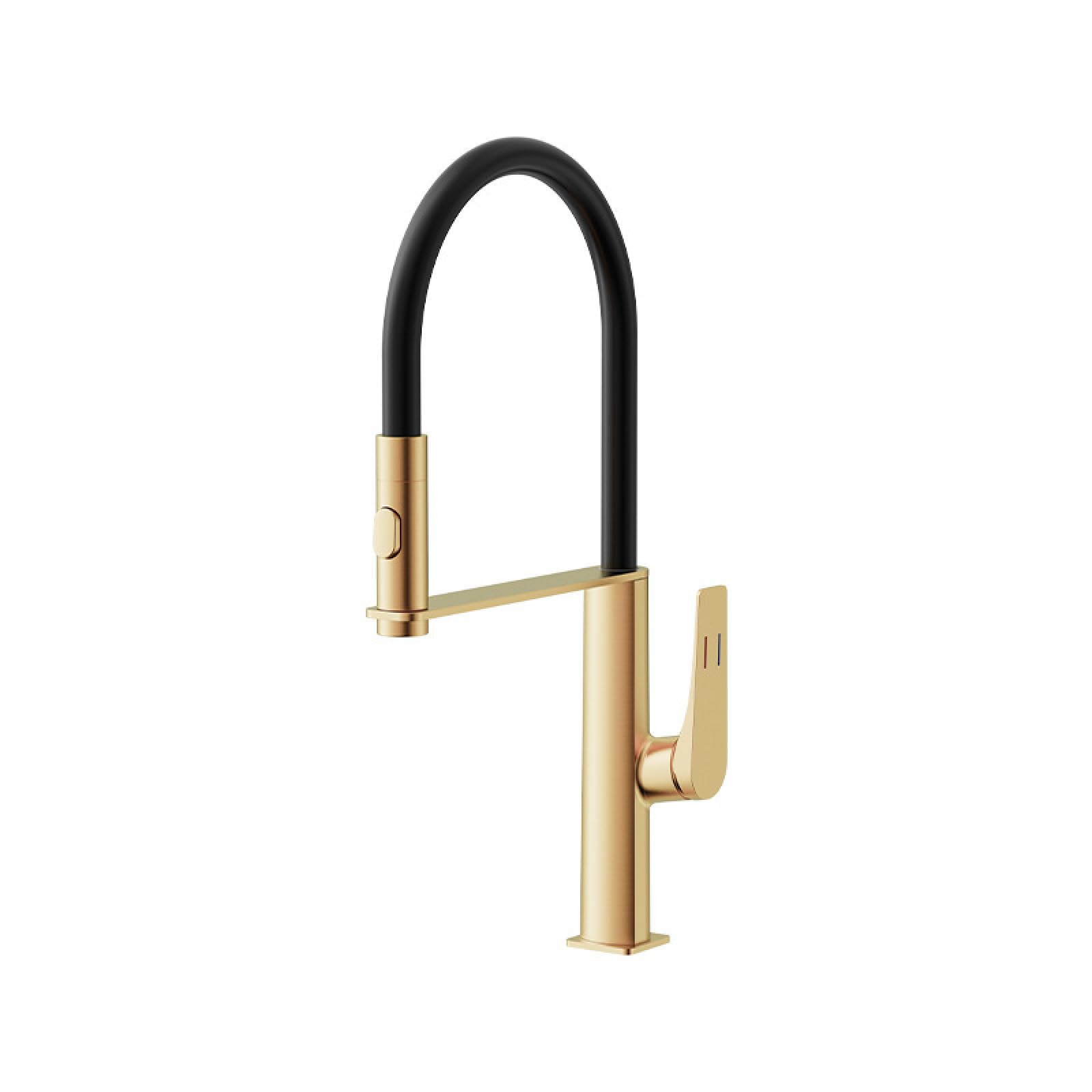 Fanjubei String Gold The Kitchen All-Copper Rotating Hot And Cold Sink Faucet Is Large And Brushed Gold