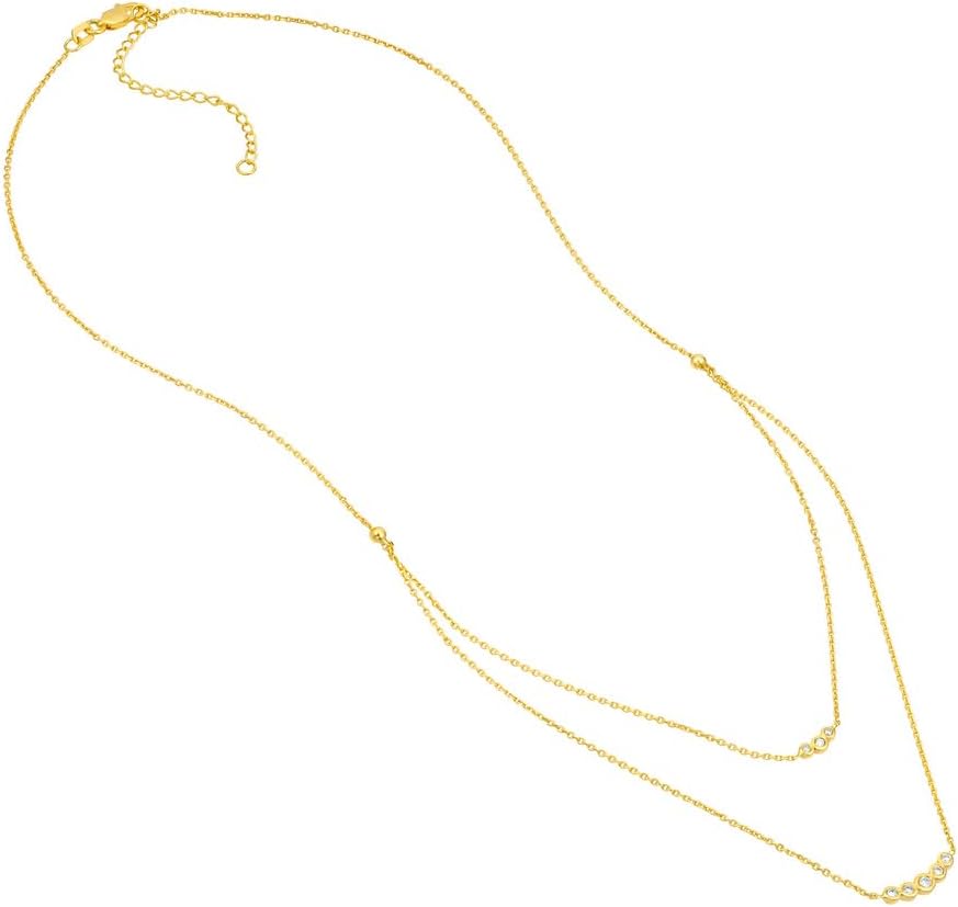 JewelryWeb 14k Yellow Gold 8 Diamond .13tcw Fancy Adjustable Double Strand Necklace 18 Inch Strand Necklace for Women