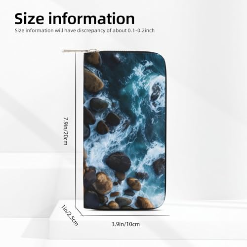 Sea Stones Printed Zip Around Long Wallet For Women Men Pu Leather Clutch Purse,Card Holder, Coin Pocket Stylish Travel Leather Billfold For Daily Use & Gifting4