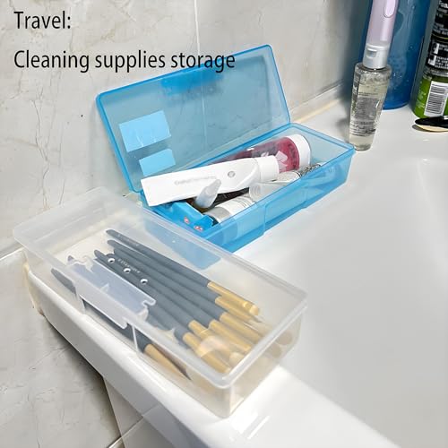 Image of CHSZCHOMER 6-Pack Nail Storage Organizer with Breathable Lid, 7.5 inch x 3 inch x 1.5 inch Pink Blue Clear Plastic Box Case, Small Nail Tool Organizer Case for Nail Files, Makeup Brushes, Combs, Press on Nails