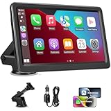 Carplay Screen for Car, 7' Wireless Carplay & Android Auto, Portable HD Touchscreen with Mirror Link, GPS Navigation, Voice Control, Hands-Free Calling, Bluetooth/AUX/FM, Plug & Play Car Play Screen
