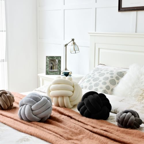 Jugbey Knot Pillow - Soft & Plush Ball Pillow for Bed/Living Room, Decorative Cushion Hand-Knitted Design, Stress Relief Accent Round Boucle Throw Pillow for Sofa Black 13.7 Inches by Jugbey - Image 3