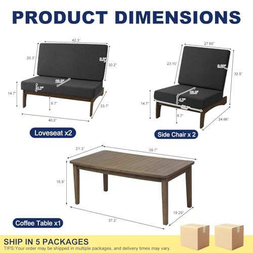 Image of Pia Ricoo 4 Piece Patio Furniture Sets, Outdoor Furniture with 2 Chairs & Coffee Table, Patio Conversation Set for Backyard, Deck, Lawn, Drak