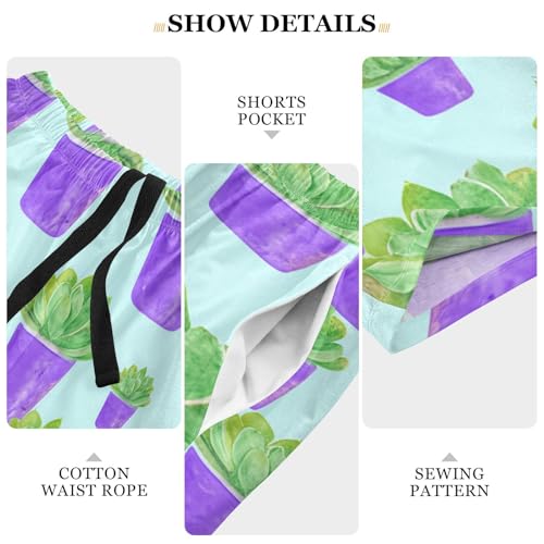 Green Succulent Plant Pajama Shorts for Men Lounge Pants Bottom Lounge Short Men'S Sleep Shorts with Pockets, S-XXL4
