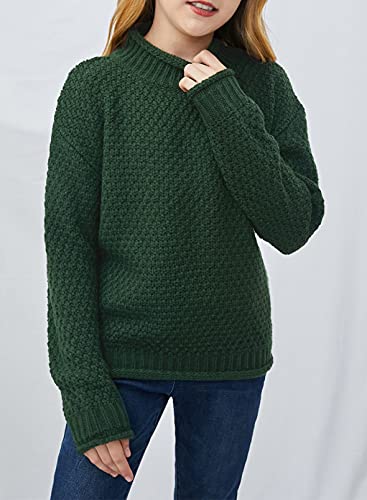 Dokotoo Girls Winter Warm Cute Turtleneck Long Sleeve Sweaters Comfy Chunky Knit Solid Color Pullover Kids Sweater Tops 2021 Fashion Green 8-9 Years #TOP1