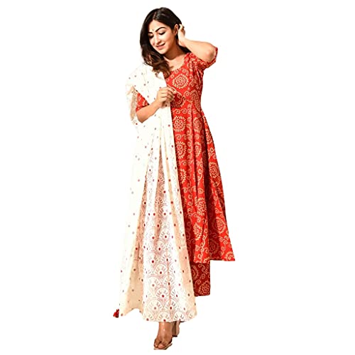 GoSriKi Women's Cotton Blend Kurta with Palazzo & Dupatta