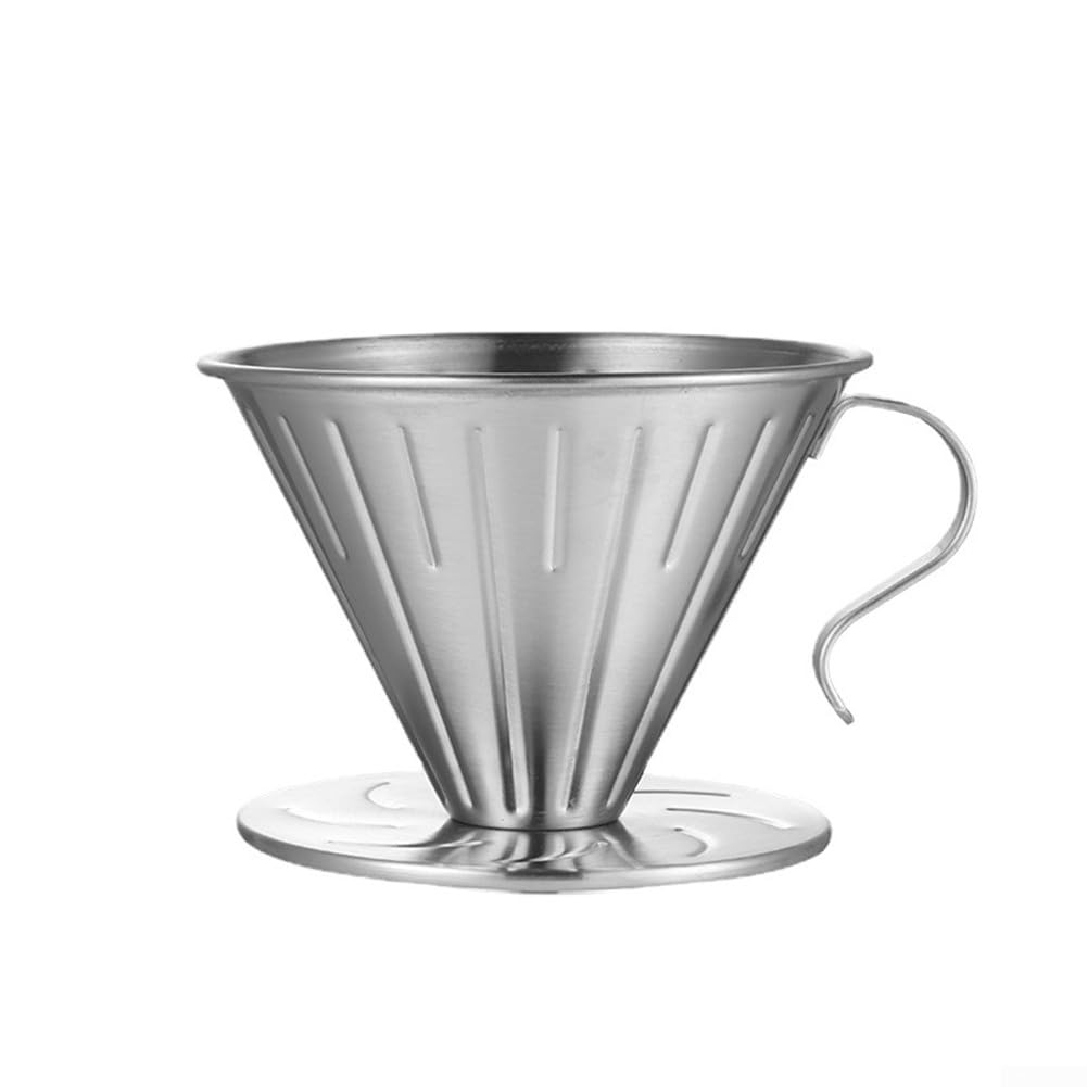 Herbruikbare koffiefilter, dubbellaags roestvrijstalen kegel koffiefilterhouder giet over koffie druppelaar gaas koffie thee filter mand gereedschap, Metalen koffie infuse trechter, Druppel koffie