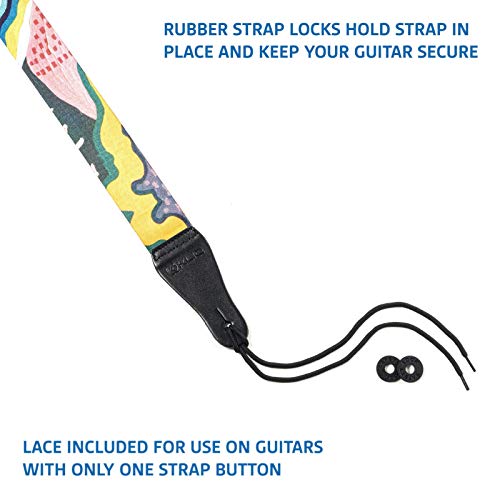 Mouse over image to zoom in KLIQ Vintage Woven Guitar Strap for Acoustic and Electric Guitar | 2 Rubber Strap Locks Included (Artist Sublimated Collage)
