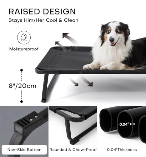 Made4Pets Outdoor Elevated Dog Bed for Large Dogs - Cooling Raised Pet Cot with Skid-Resistant Feet, Tool-Free Setup, Chew-Resistant Frame, Washable Mesh Hammock, Indoor & Outdoor Use, 42"x28", Black - Image 4