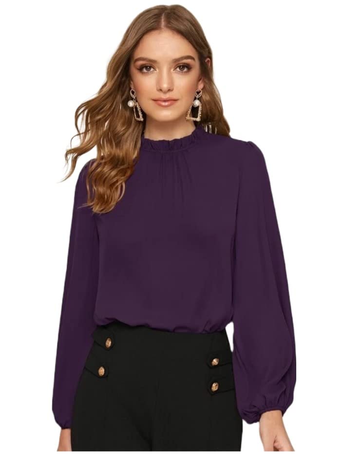 Image of FNOCKS Women's Plain Round Neck Long Sleeve Slip On Cotton Top