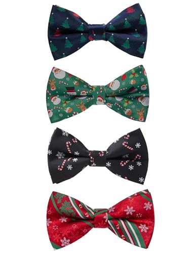 GUSLESON 4PCS Mens Christmas Bow tie Festival Theme Bowties Pre-Tied Neckwear Snow Tree Pattern (0529-4P19)