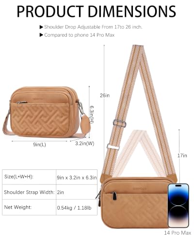 Image of Crossbody Bags for Women,Multi-Pocket Leather Crossbody Purse | RFID Blocking Pockets,Fits iPad,Adjustable Wide Strap,Quilted Exterior,8 Card Slots,Gift Ready