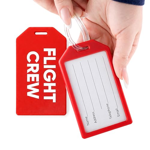 Image of 2 Pack - Heavy Duty Flight Crew Luggage Tags - Airline Crew Bag Tag for Flight Attendant Luggage and Carry On Rollerboards, Rigid Plastic with Loop Straps