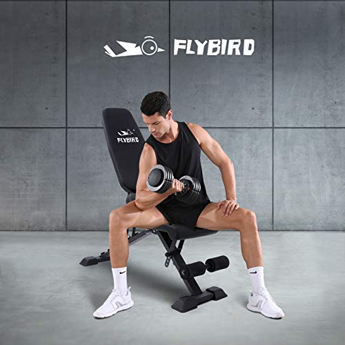 FLYBIRD Adjustable Weight Bench, Foldale Workout Bench Incline Bench for Home Gym Strength Training - Waist Pad New Version