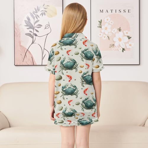 ALAZA Crab Shrimp Lobster Satin Pajamas Set Short Sleeve Button Down Sleepwear Summer Pjs 2 Piece4