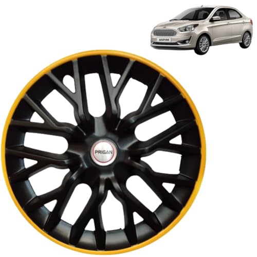 Image of Prigan Wheel Cover for Ford Aspire 14 Inch Black Yellow Wheel Cap (Available in 12,13,14 Inch) (Set of 4 Pcs) (Press Fitting) Model- Power GT Yellow-14