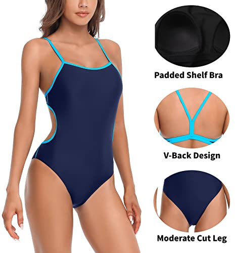 Beautyin Womens Swimsuits Sports Training Swimwear Athletic One Piece Bathing Suit Navy/Blue thumb #4