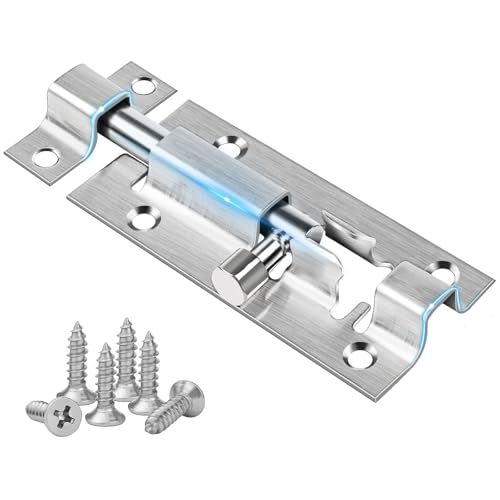 3 Inch (75mm) Door Lock, Leryati 1Pcs Bedroom Door Lock Stainless Steel Bolt Locks, Silver Doors Latch Slide Bolts Locks with Screws, Doors Bolt use for Bathroom Gate Shed Garden Toilet