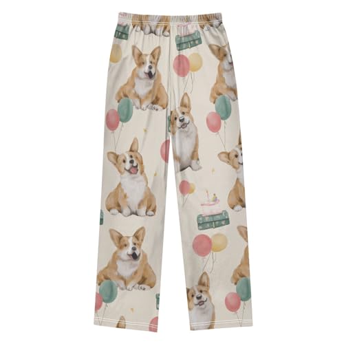 Corgi Dog Balloons Boys Long Pants Soft Trousers Elastic Waist Kids Lounge Bottoms with Pockets S-XL2