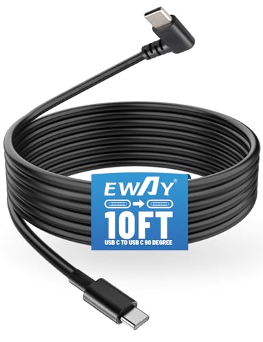 EWAY USB C to 90 Degree USB C Dash Cam Power Cord 10FT, Replacement Type C Dashcam Power Cable for Front Rear Dash Recording Dashboard Camera, Compatible with Car Charger USBC Port for SUV, Truck