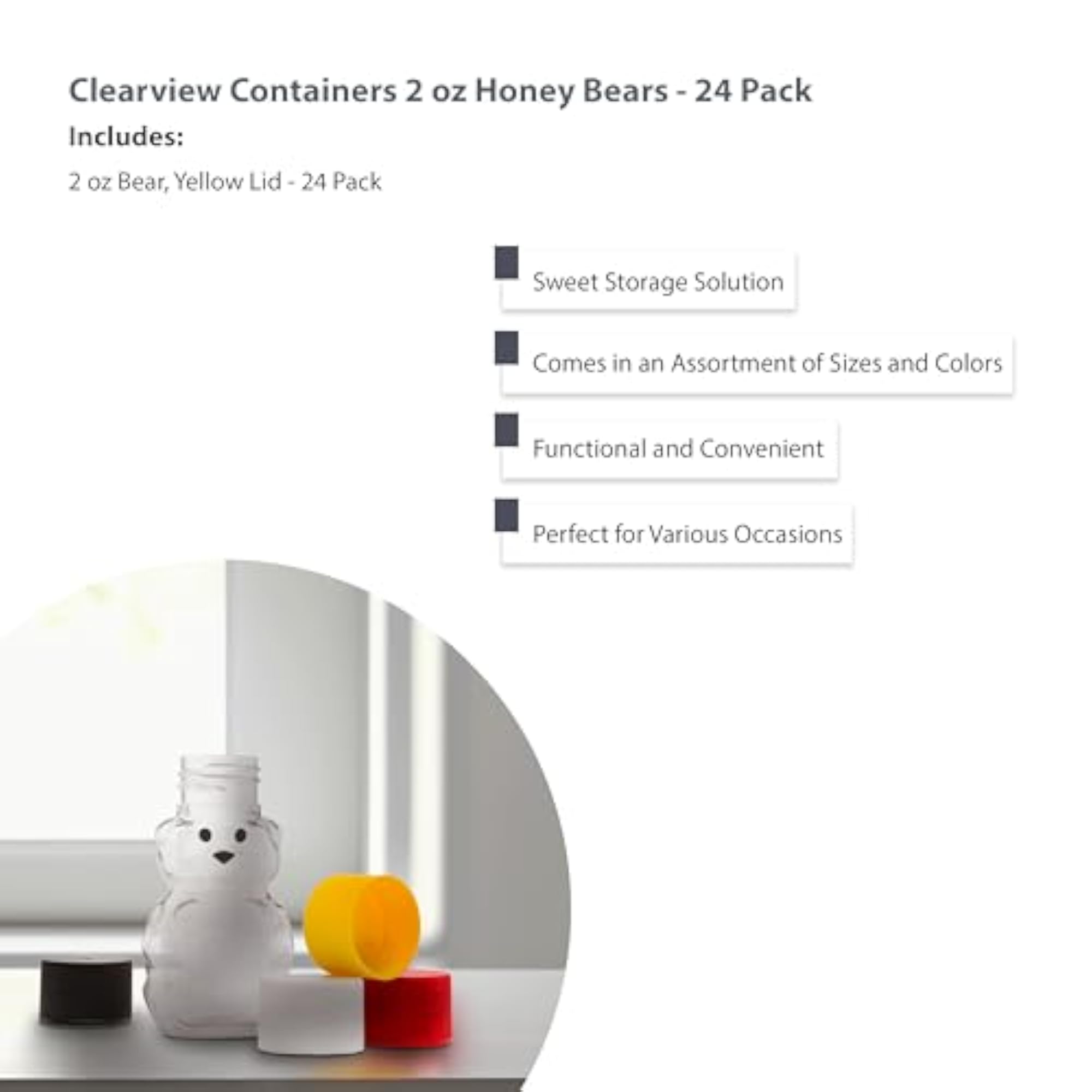 2.75-Inch Plastic Squeeze Honey Bear Bottle, Pack of 24