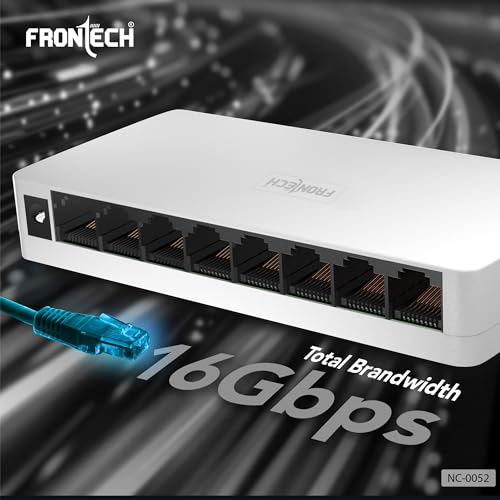 Image of FRONTECH 8 Port Gigabit Ethernet Switch | 10 /100 /1000Mbps | Plug & Play LAN Hub for Router, Computer, Gaming Console, Printer & IP Camera | Wall Mountable | Hi-Speed Network Switch (NC-0052)