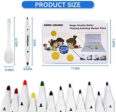 QETRABONE 12-Color Magic Drawing Pens for Kids, Magic Painting Pens Magical Water Floating Pen, Erasable Doodle Water Whiteboard Pens Watercolor Pen Set with Spoon and Box for Girls Boys Gifts