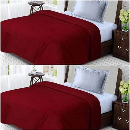 ELSTONE HOME 100% Wool Solid Double Fleece Blankets (Pack of 2, Red)