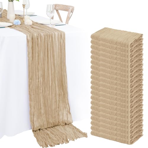 20 Pack Beige Cheesecloth Table Runner 120 Inch 10FT Rustic Boho Gauze Cheese Cloth Table Runner for Wedding Party Baby Shower Thanksgiving Christmas Decoration