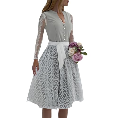 Tablier Dirndl pour femme haut de gamme, élégante jupe bavarois vert et rose