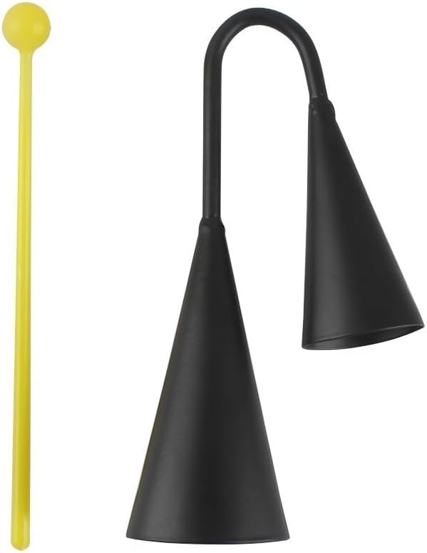 Tone Bell with Stick – 7 Inch Two-Tone Iron Cowbell Percussion for Latin Music | Compact Handheld Design with Plastic Mallet (Black)‌