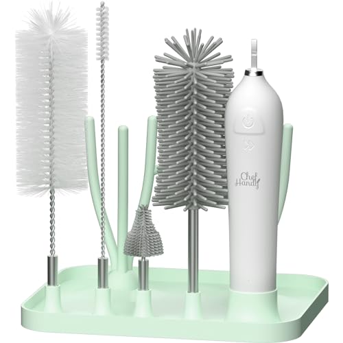 Image of Baby Bottle Brush, Electric Bottle Cleaner Brush Set, Silicone Bottle Brush with 2 Brush Heads, Cleaning Brush for Baby Bottle, Nipples, Water Bottle, Glassware, Rechargeable
