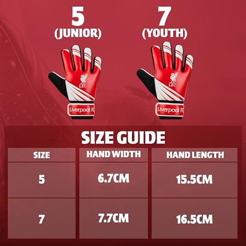 Liverpool F.C. Goalkeeper Gloves for Kids Teenagers - Non Slip Padded Palms Size 5 or 7 - Liverpool Gifts for Boys (Size 7) - Image 2